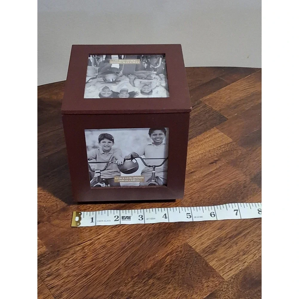 Interiors by Design Revolving Cube Picture Frame Brown Rotating Photo Box